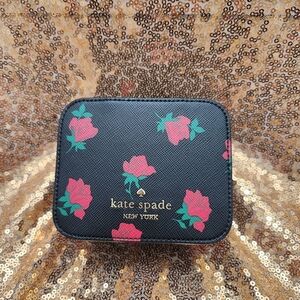Kate Spade Black Madison Ditsy Rose Toss Printed Travel Jewelry Box